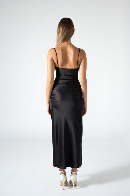 Satin Maxi Dress - Black