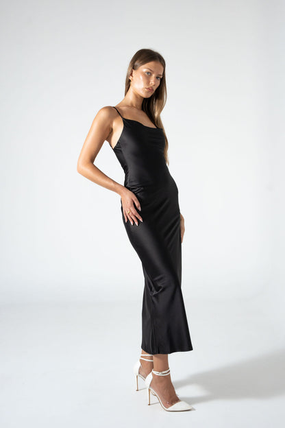 Satin Maxi Dress - Black