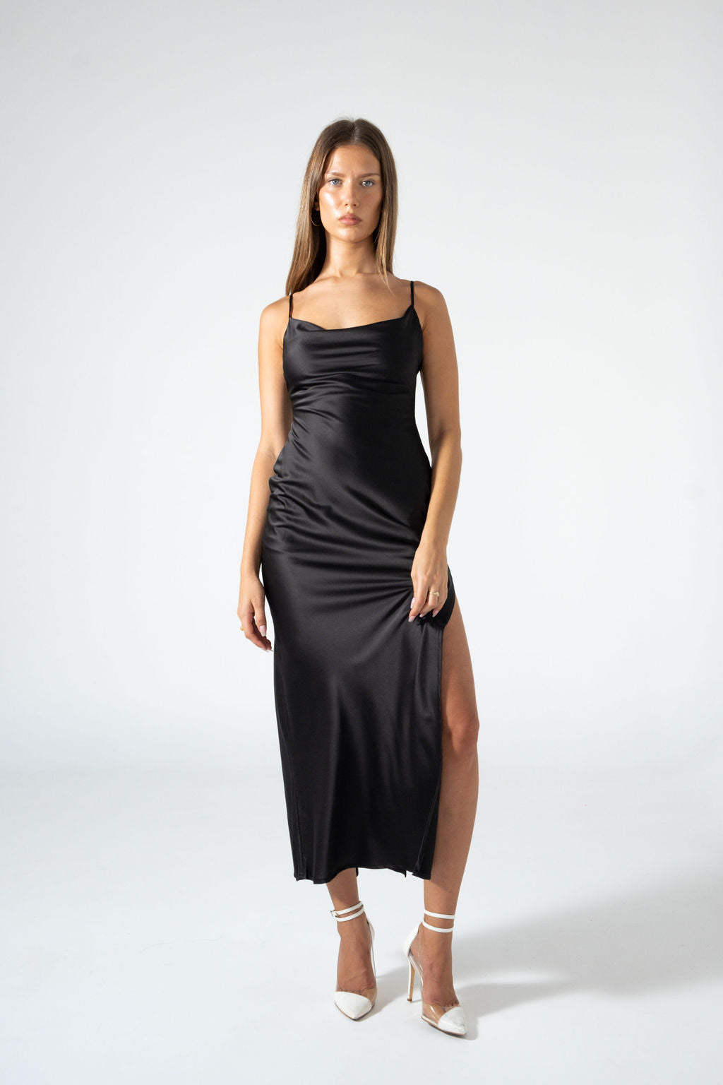 Satin Maxi Dress - Black