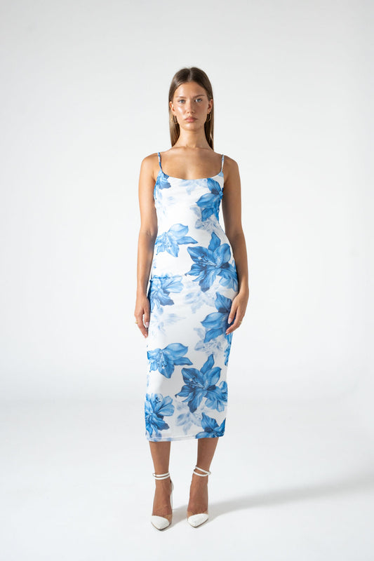 Blue Flower Midi dress