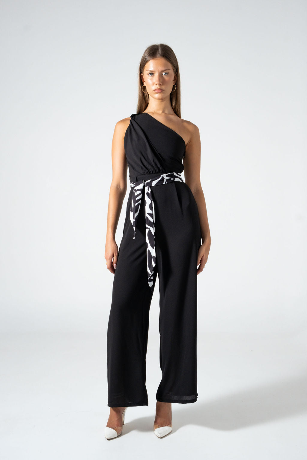 One Shoulder Jumpsuit -  Black