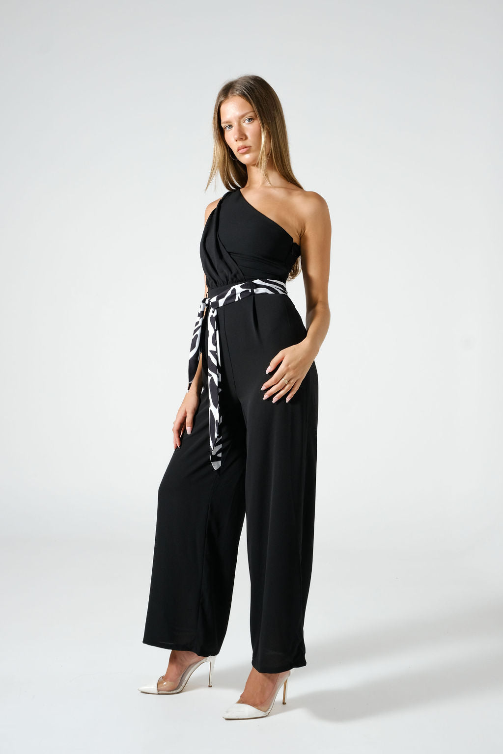 One Shoulder Jumpsuit -  Black