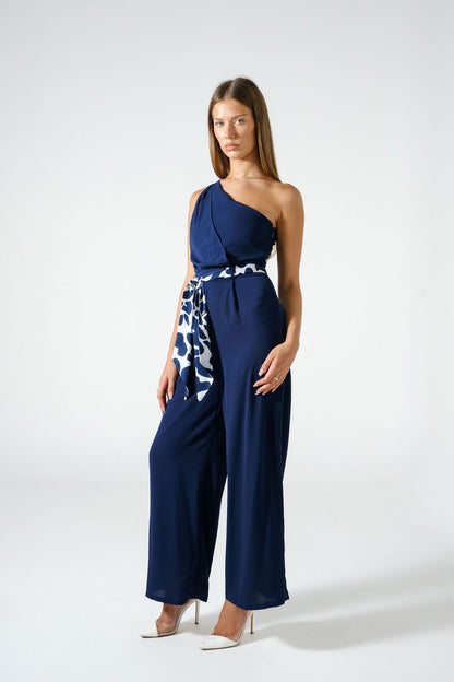 One Shoulder Jumpsuit - Navy