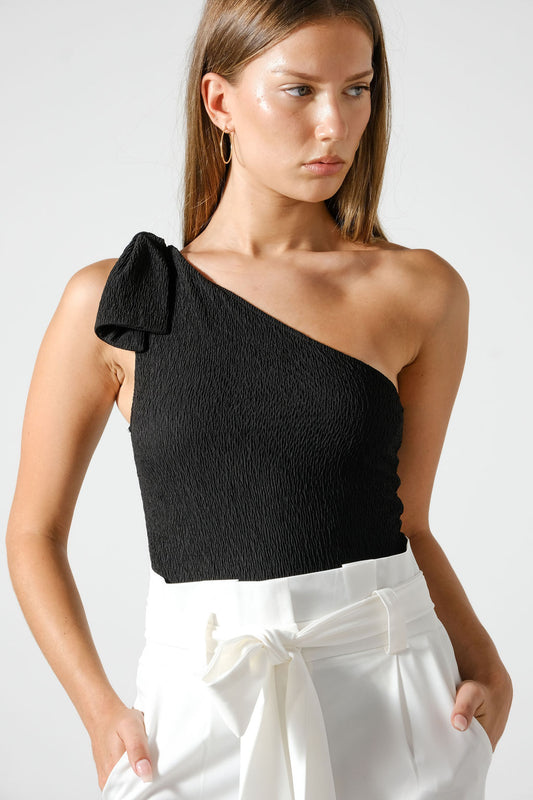 One Shoulder Textured Bodysuit