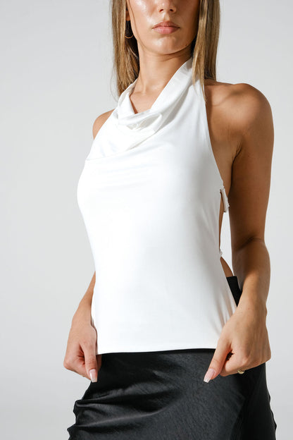 High Neck Backless Top - White