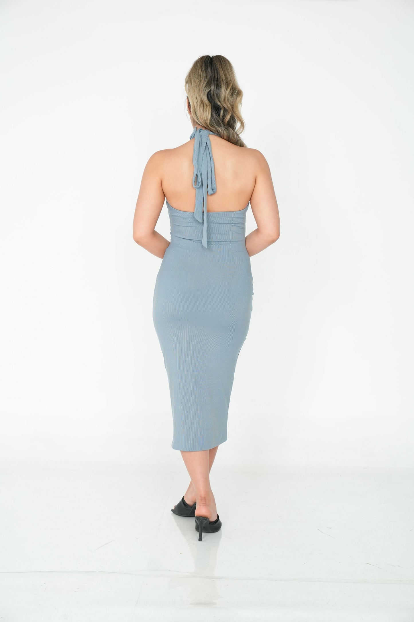 Turtle Neck Tight Dress -  Blue