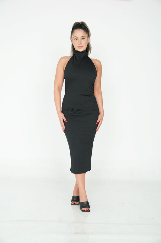 Turtle Neck Tight Dress -  Black